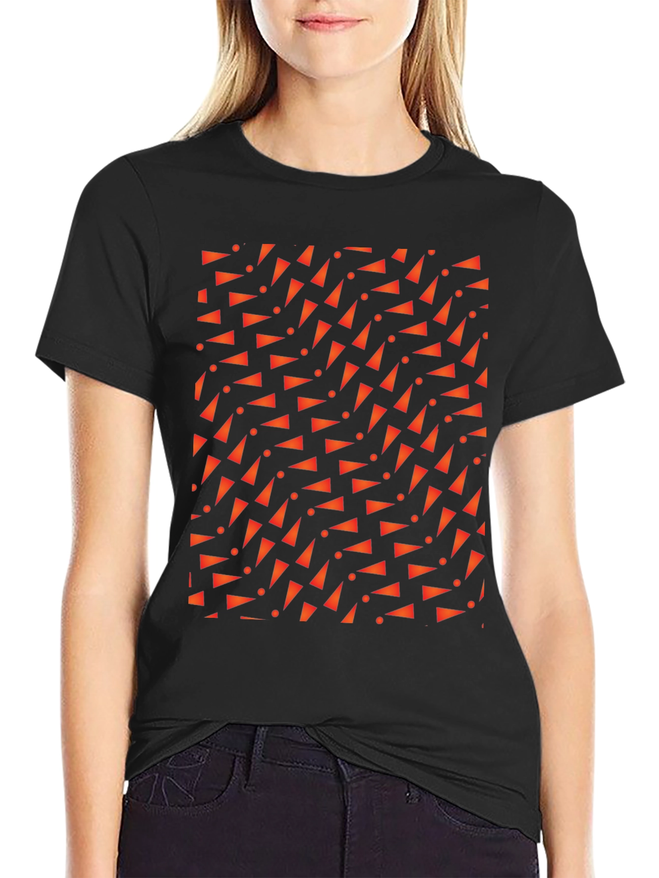Geometric Triangle Pattern Black T-Shirt