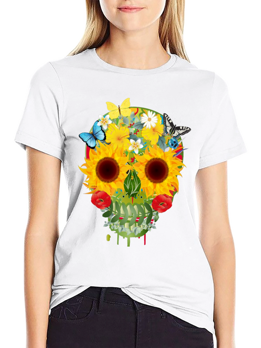Floral Skull Graphic T-Shirt - Unique Design