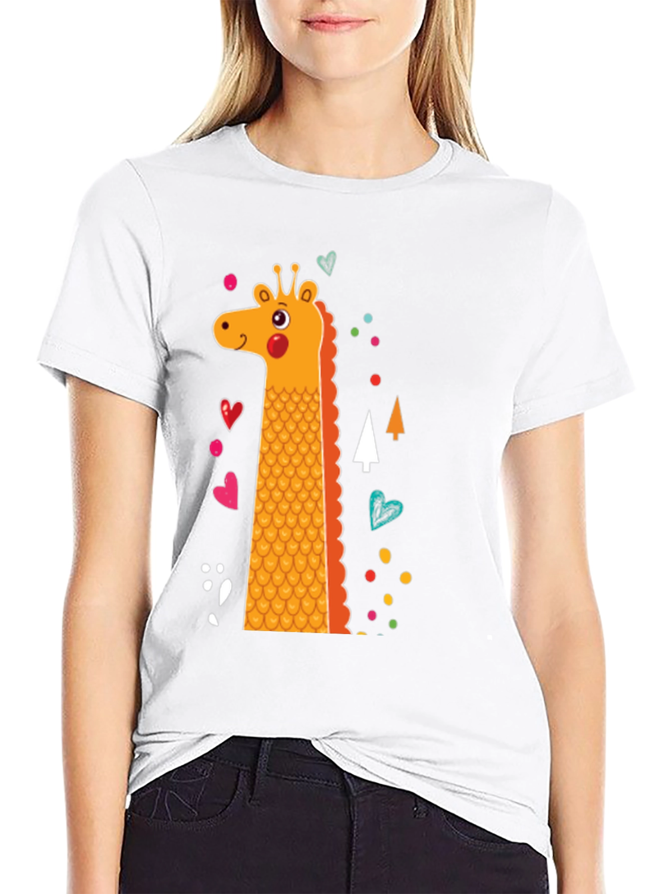Giraffe Graphic Print Crew Neck T-Shirt