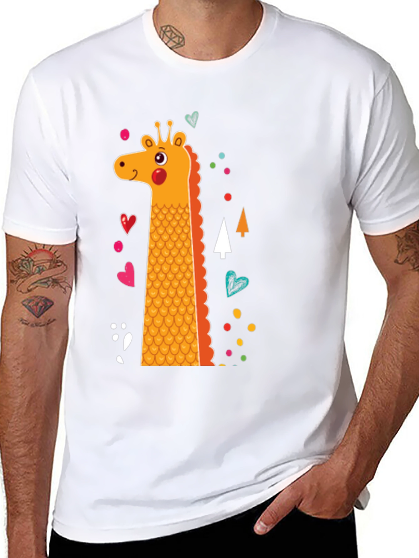 Giraffe Graphic Print Crew Neck T-Shirt