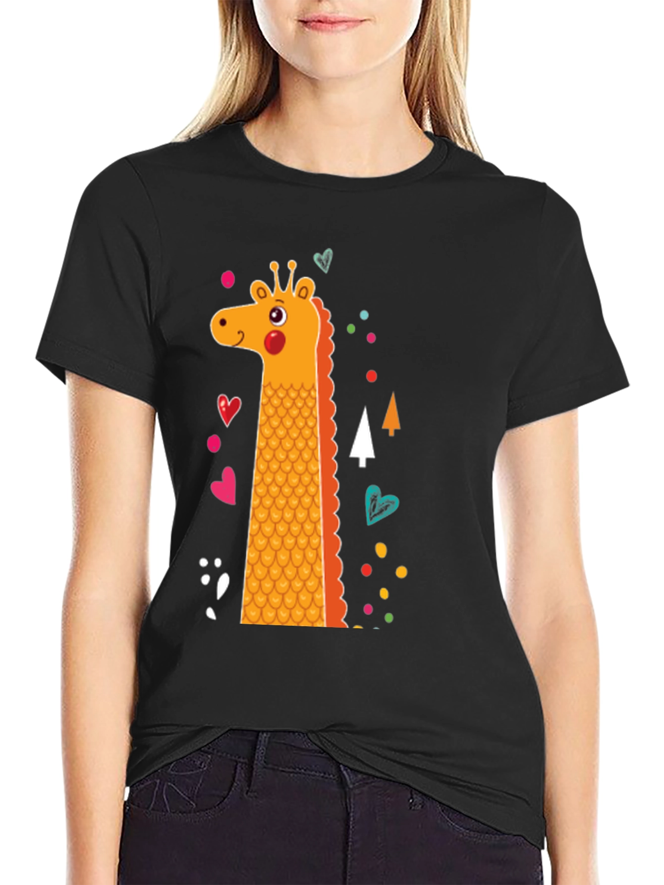 Giraffe Graphic Print Crew Neck T-Shirt