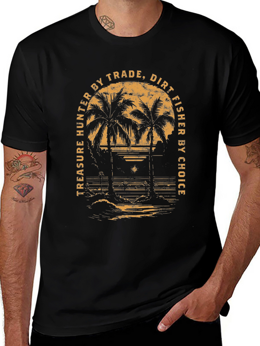 Treasure Hunter Beach Palm Tree Graphic T-Shirt