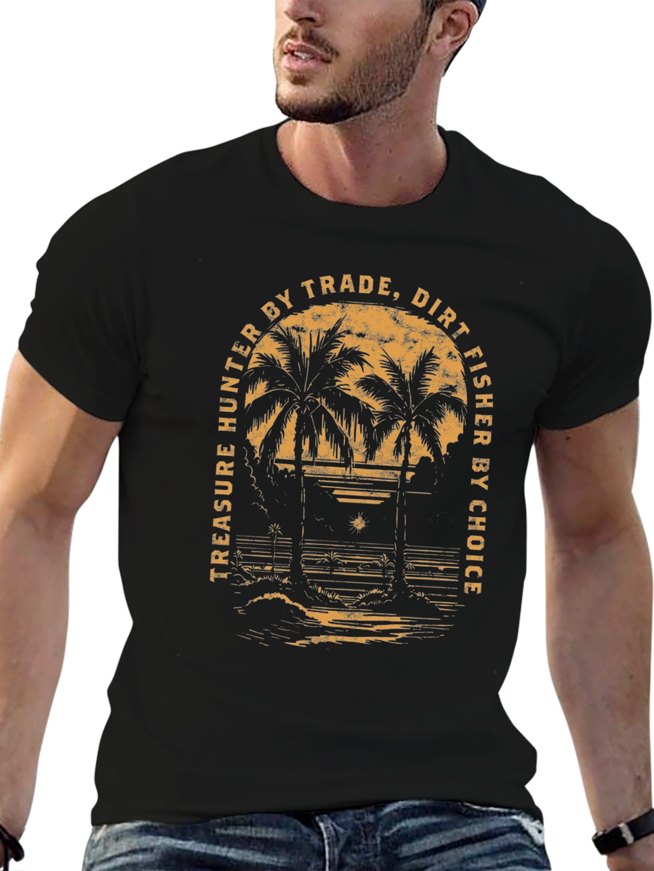 Treasure Hunter Beach Palm Tree Graphic T-Shirt