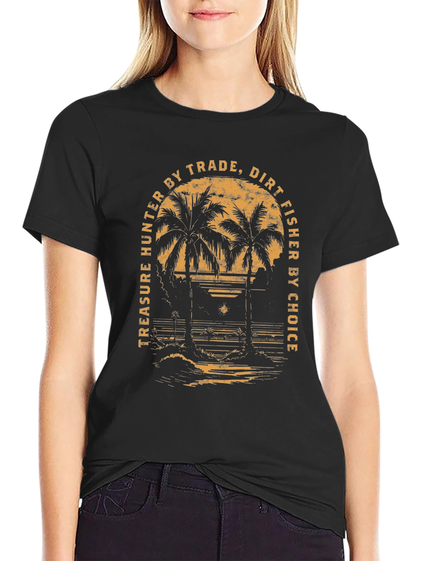 Treasure Hunter Beach Palm Tree Graphic T-Shirt