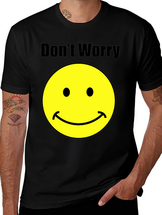 Dont Worry Smiley Face Black T-Shirt