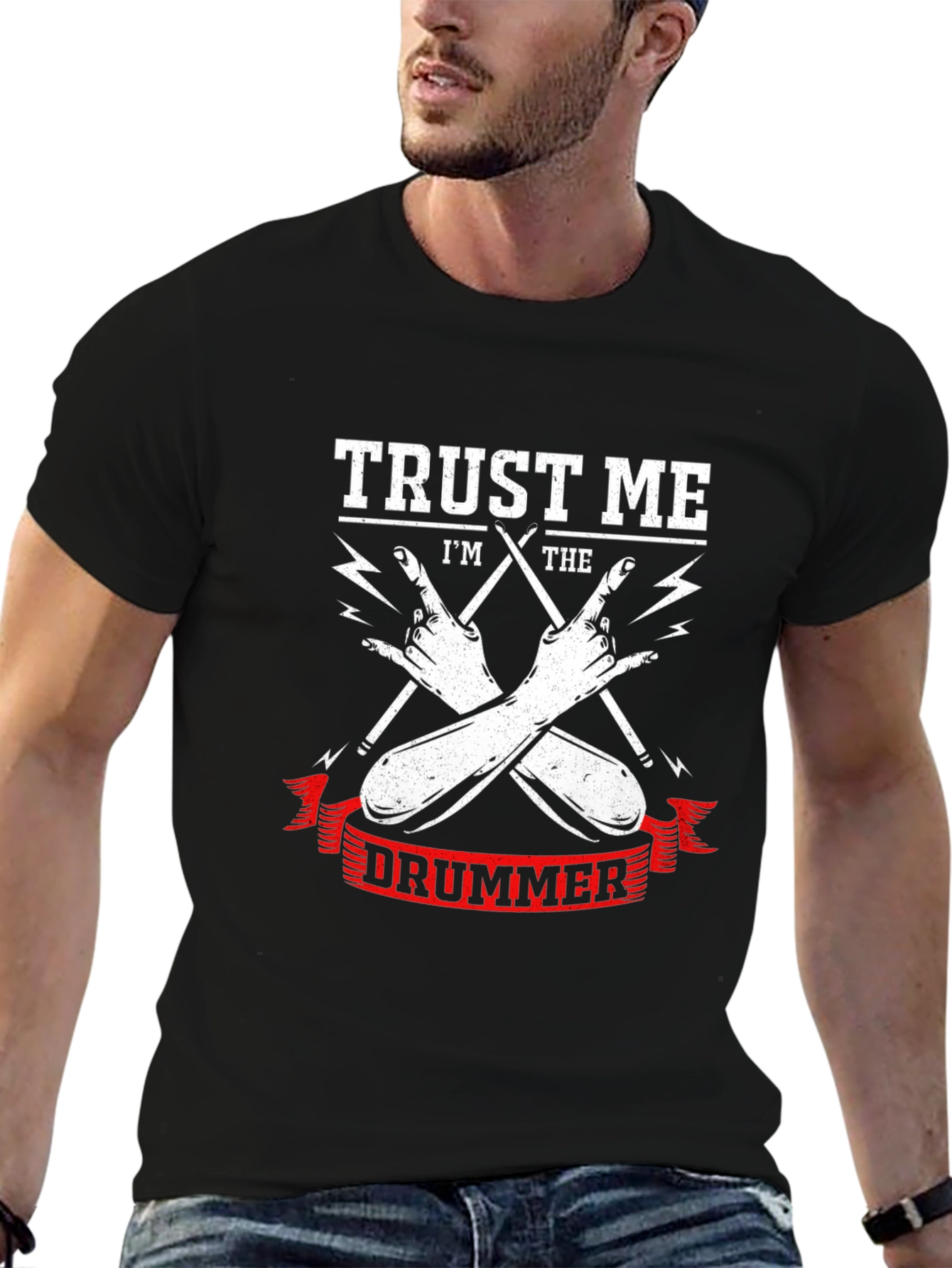 Trust Me Im The Drummer Black Graphic T-Shirt
