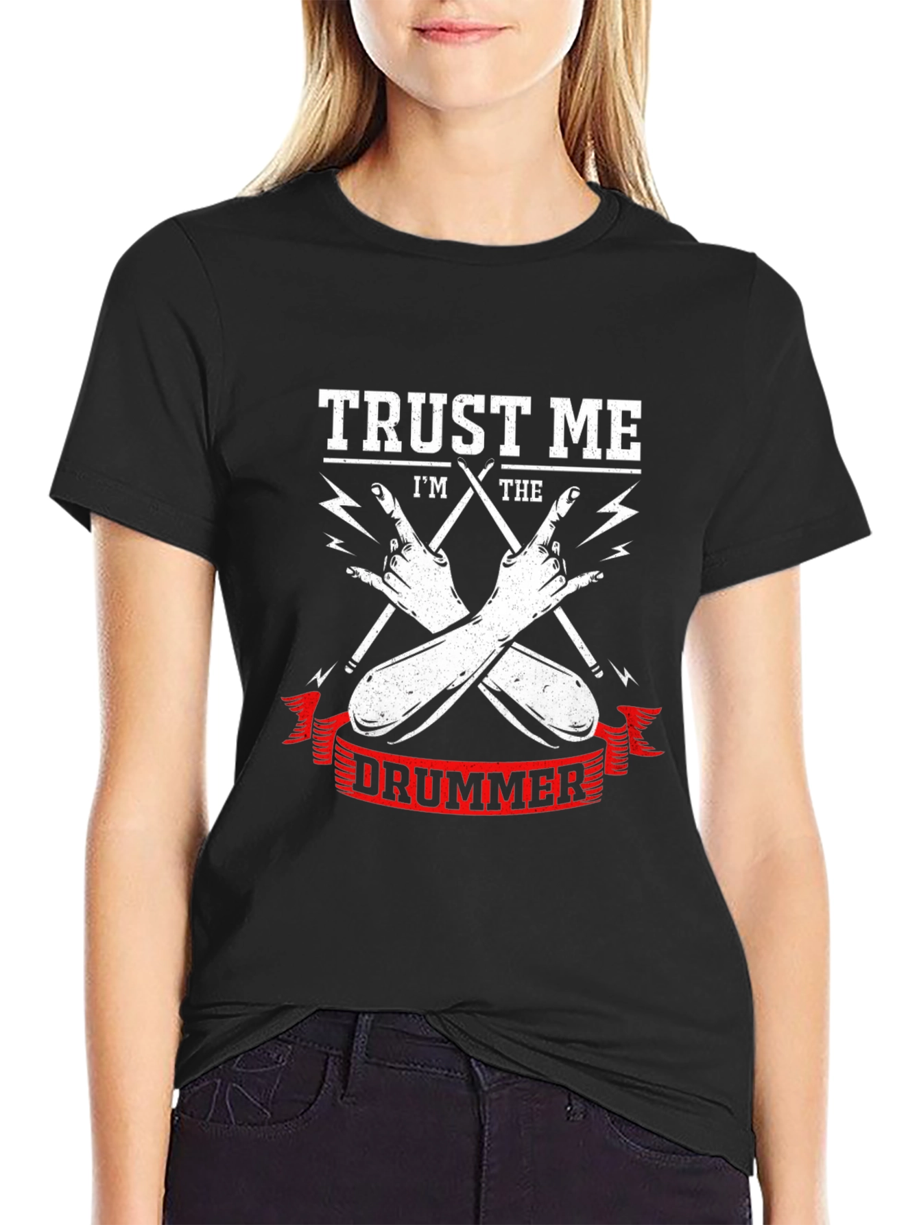 Trust Me Im The Drummer Black Graphic T-Shirt