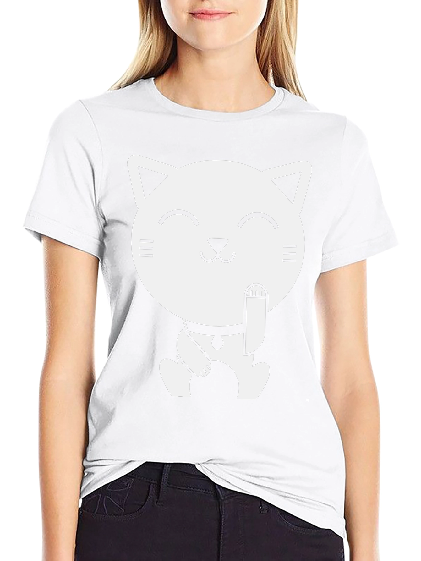 Lucky Cat Graphic Tee - Black Cotton T-Shirt