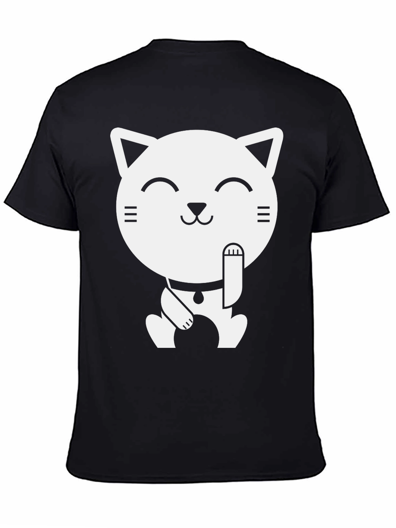 Lucky Cat Graphic Tee - Black Cotton T-Shirt
