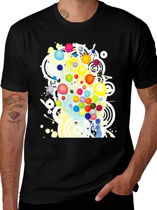 Festive Balloon Graphic Black T-Shirt
