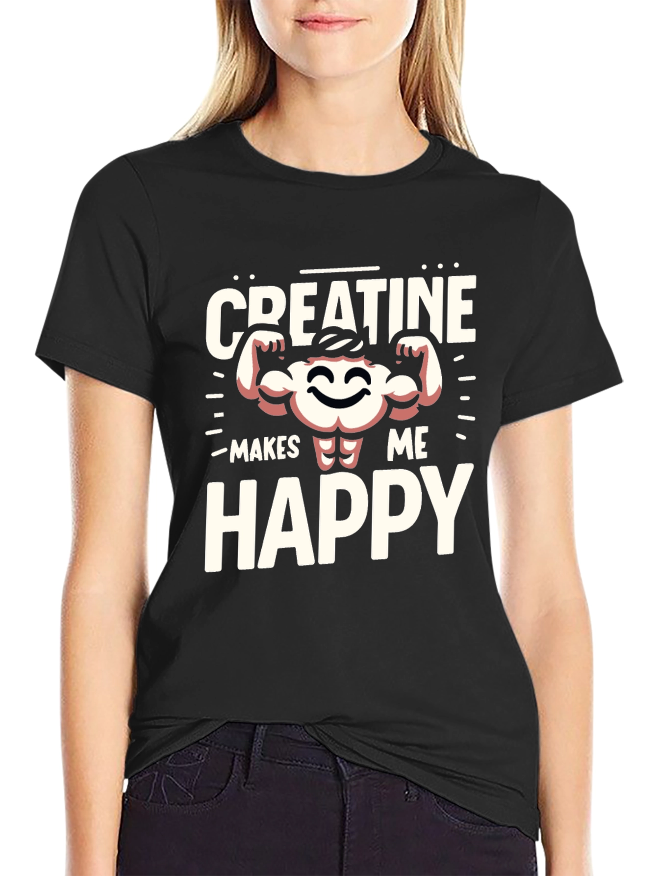 Creatine Makes Me Happy Black Graphic T-Shirt