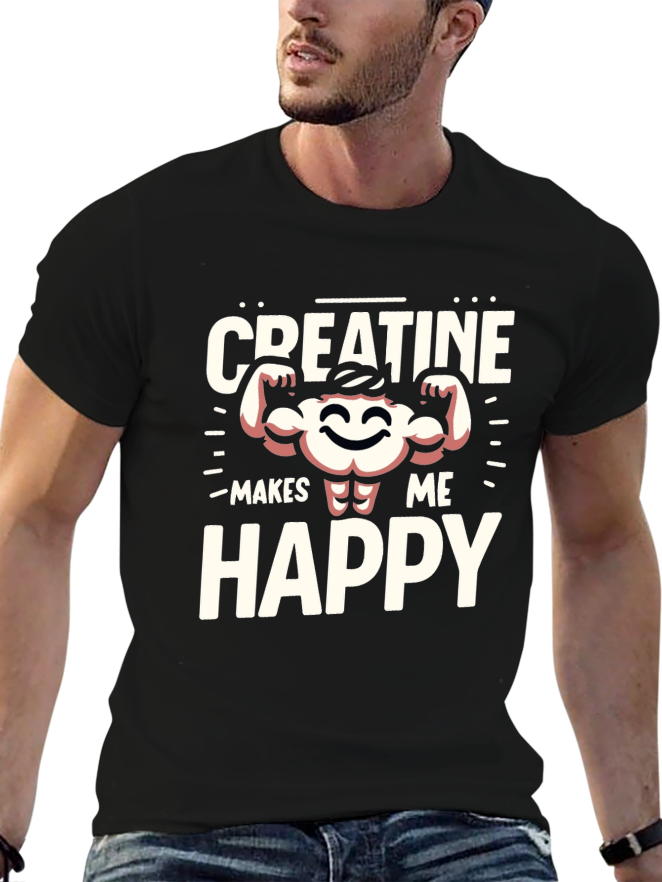 Creatine Makes Me Happy Black Graphic T-Shirt