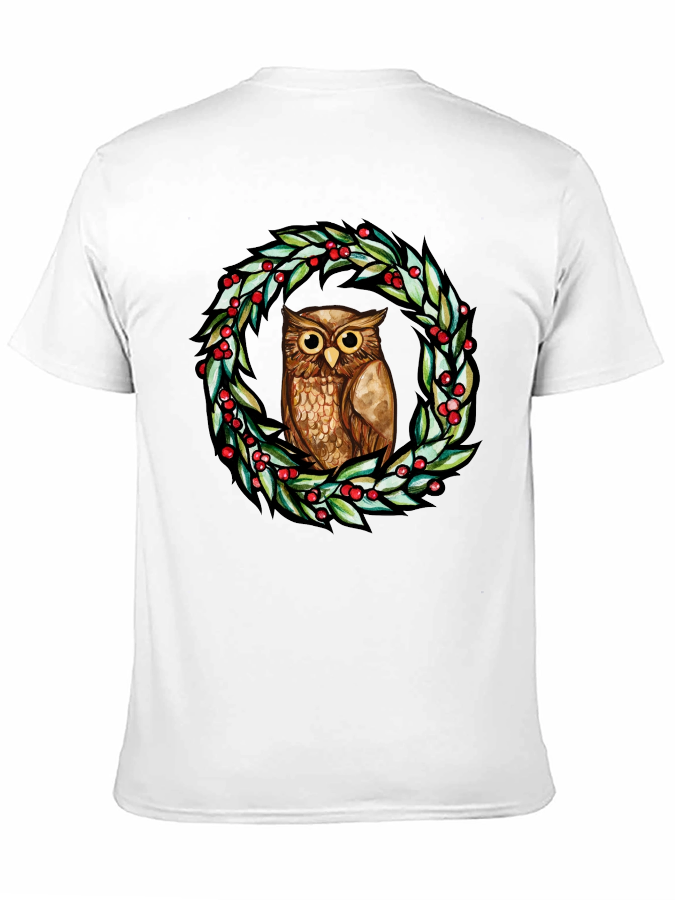 Owl Wreath Graphic Tee - Black Cotton Blend T-Shirt