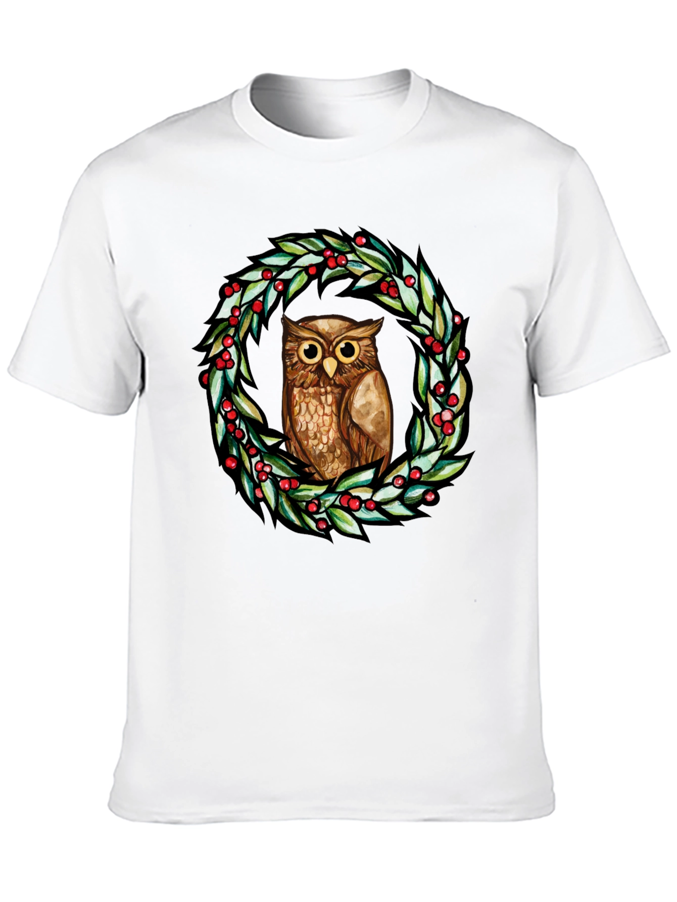 Owl Wreath Graphic Tee - Black Cotton Blend T-Shirt