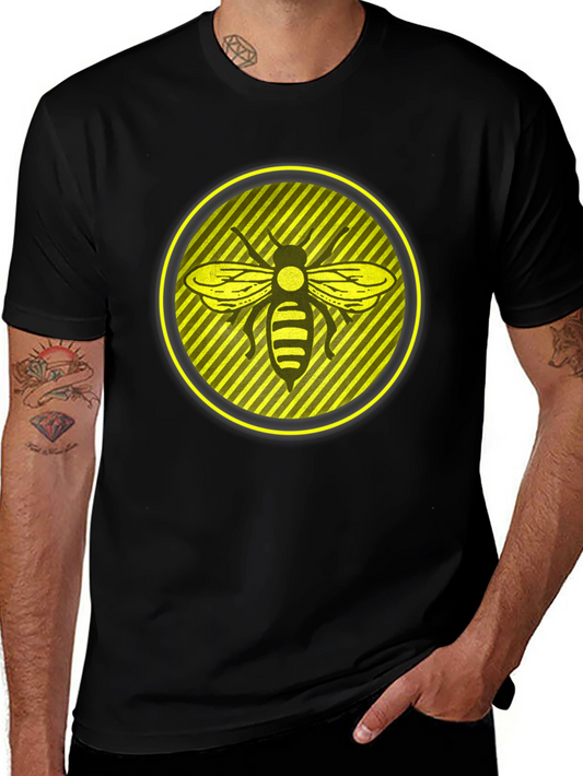 Striking Bee Graphic Tee - Black Cotton Casual Wear