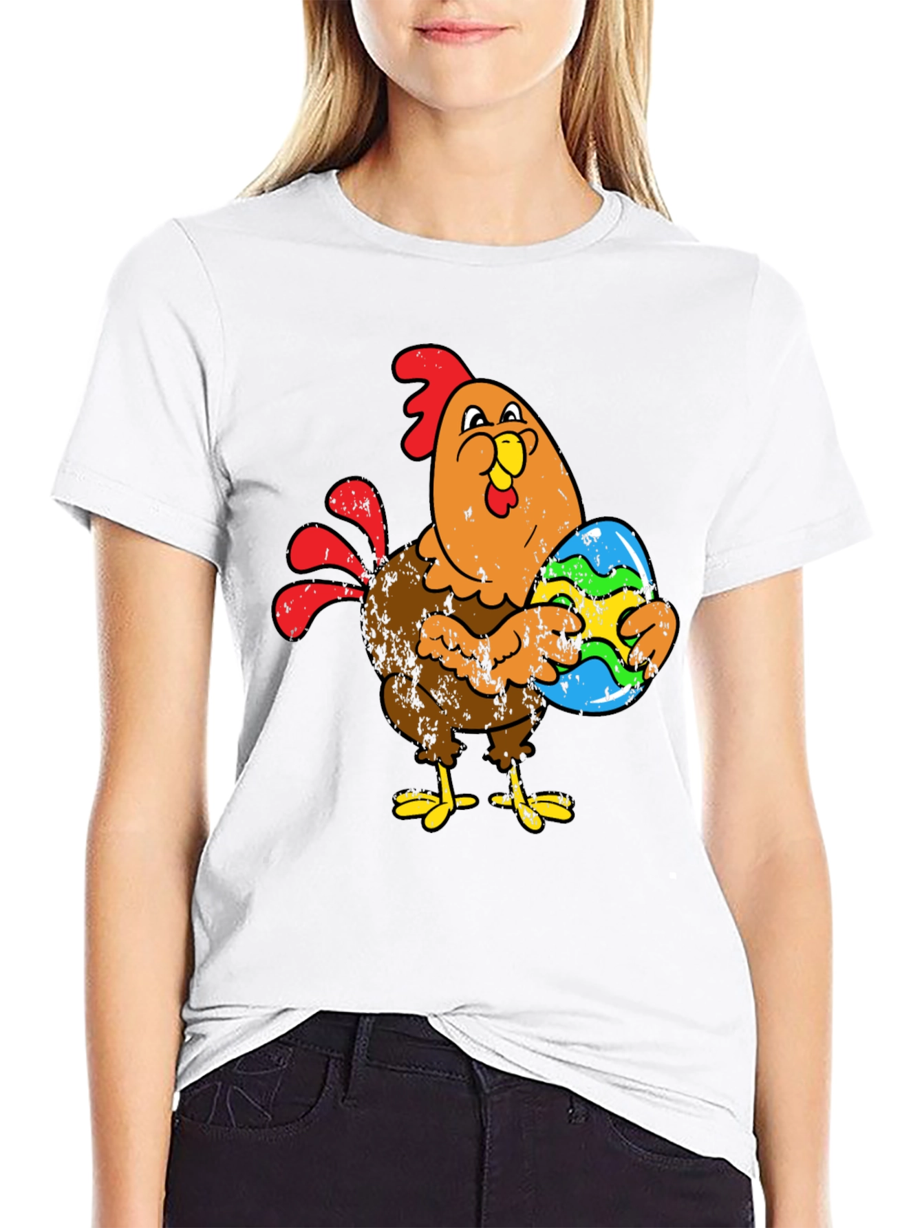 Easter Chicken Holding Egg Graphic T-Shirt