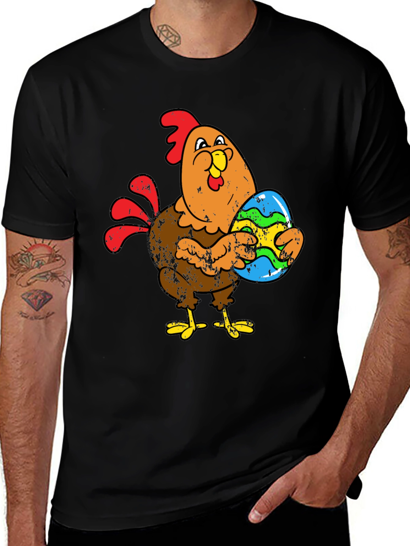 Easter Chicken Holding Egg Graphic T-Shirt