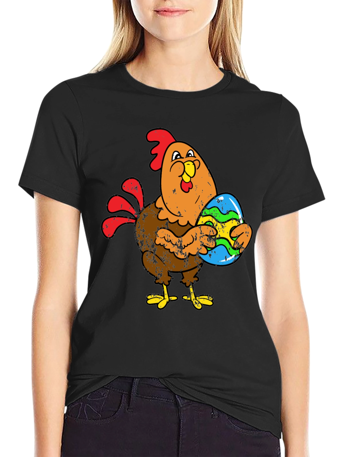 Easter Chicken Holding Egg Graphic T-Shirt