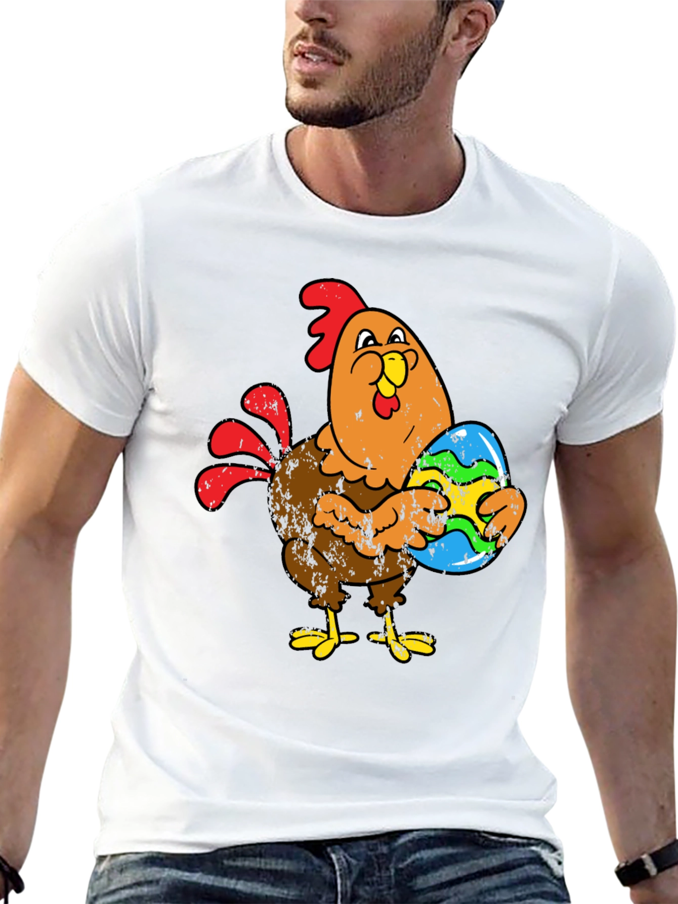 Easter Chicken Holding Egg Graphic T-Shirt