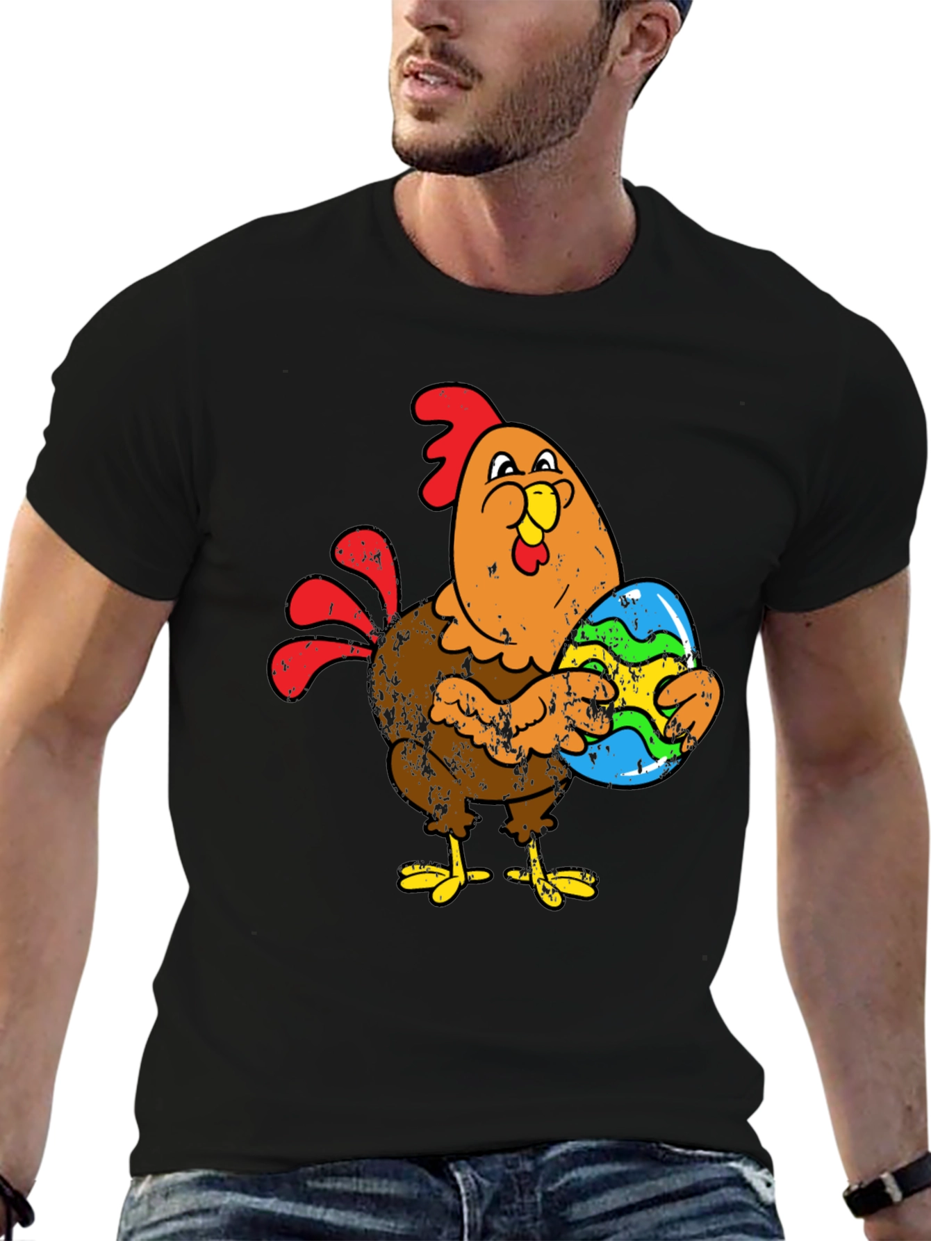 Easter Chicken Holding Egg Graphic T-Shirt