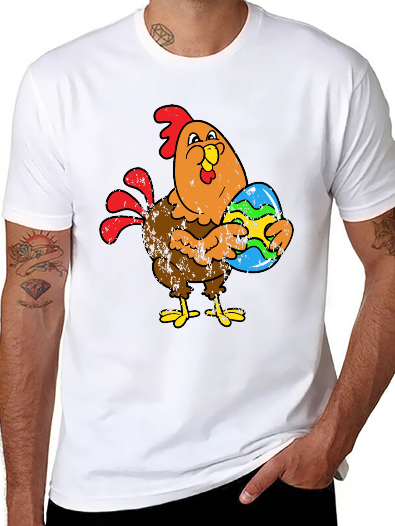 Easter Chicken Holding Egg Graphic T-Shirt