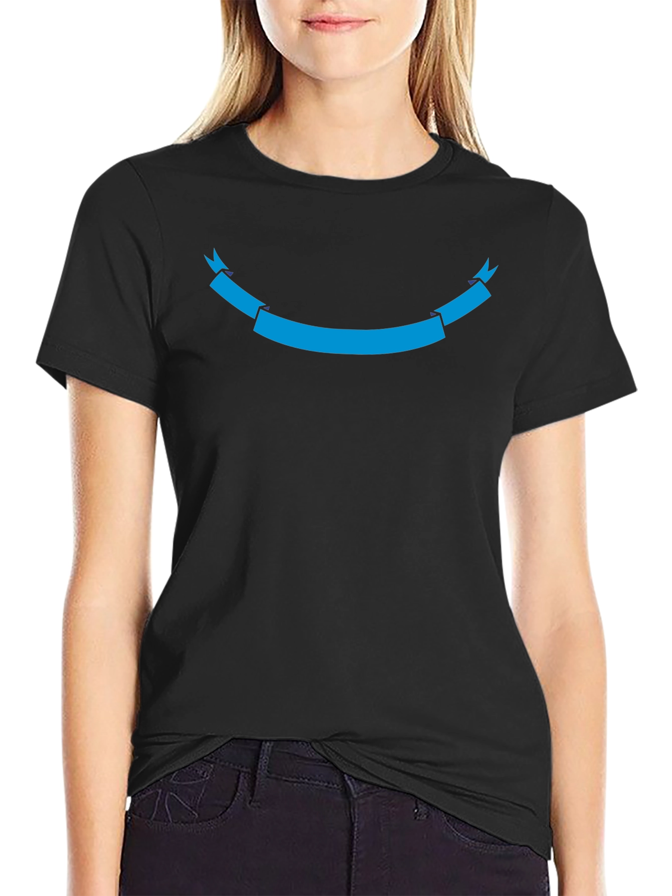 Mens Black Graphic Tee with Blue Banner Design