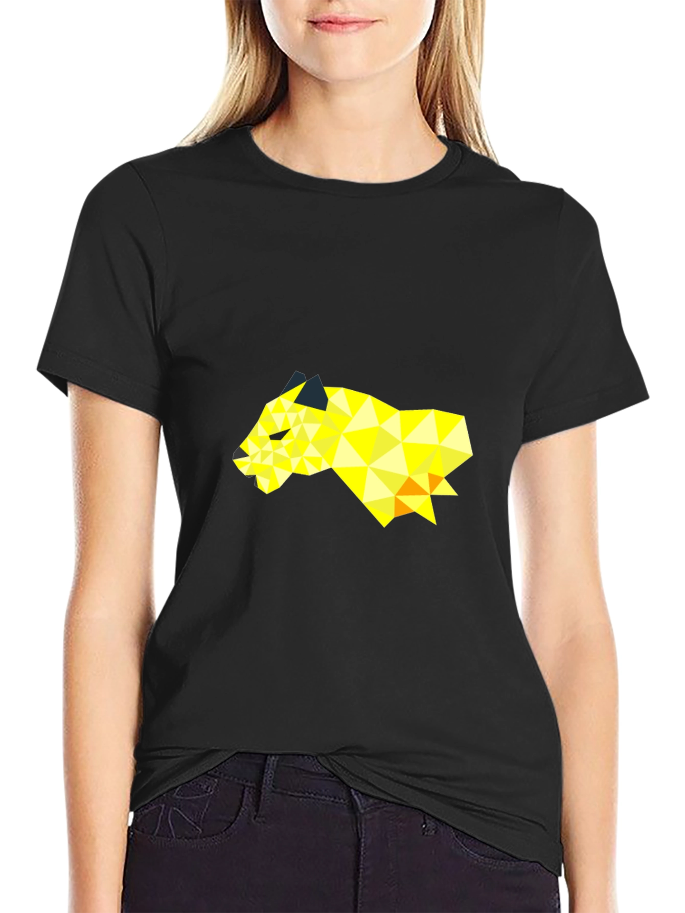 Geometric Lion Graphic Black T-Shirt