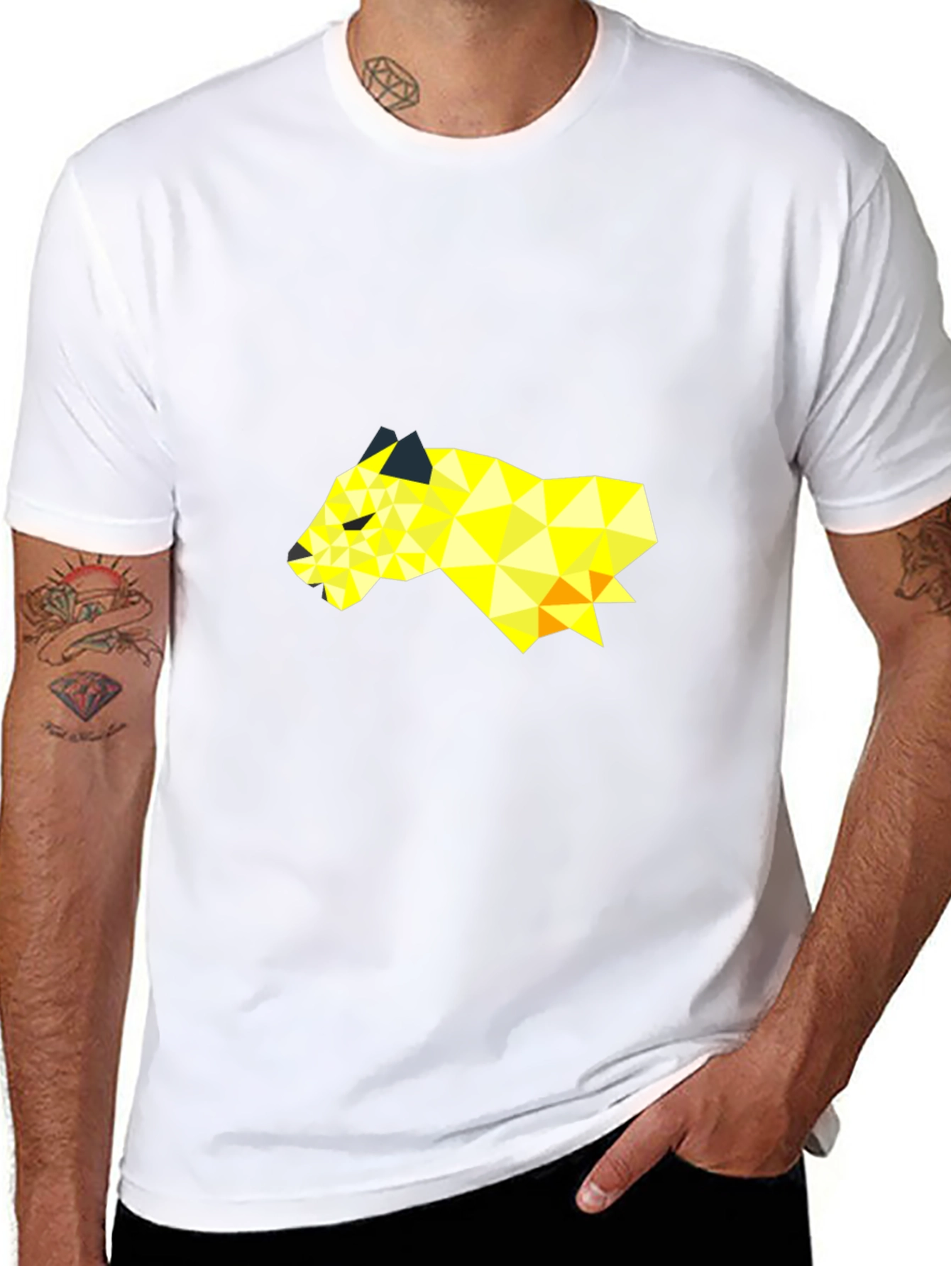 Geometric Lion Graphic Black T-Shirt
