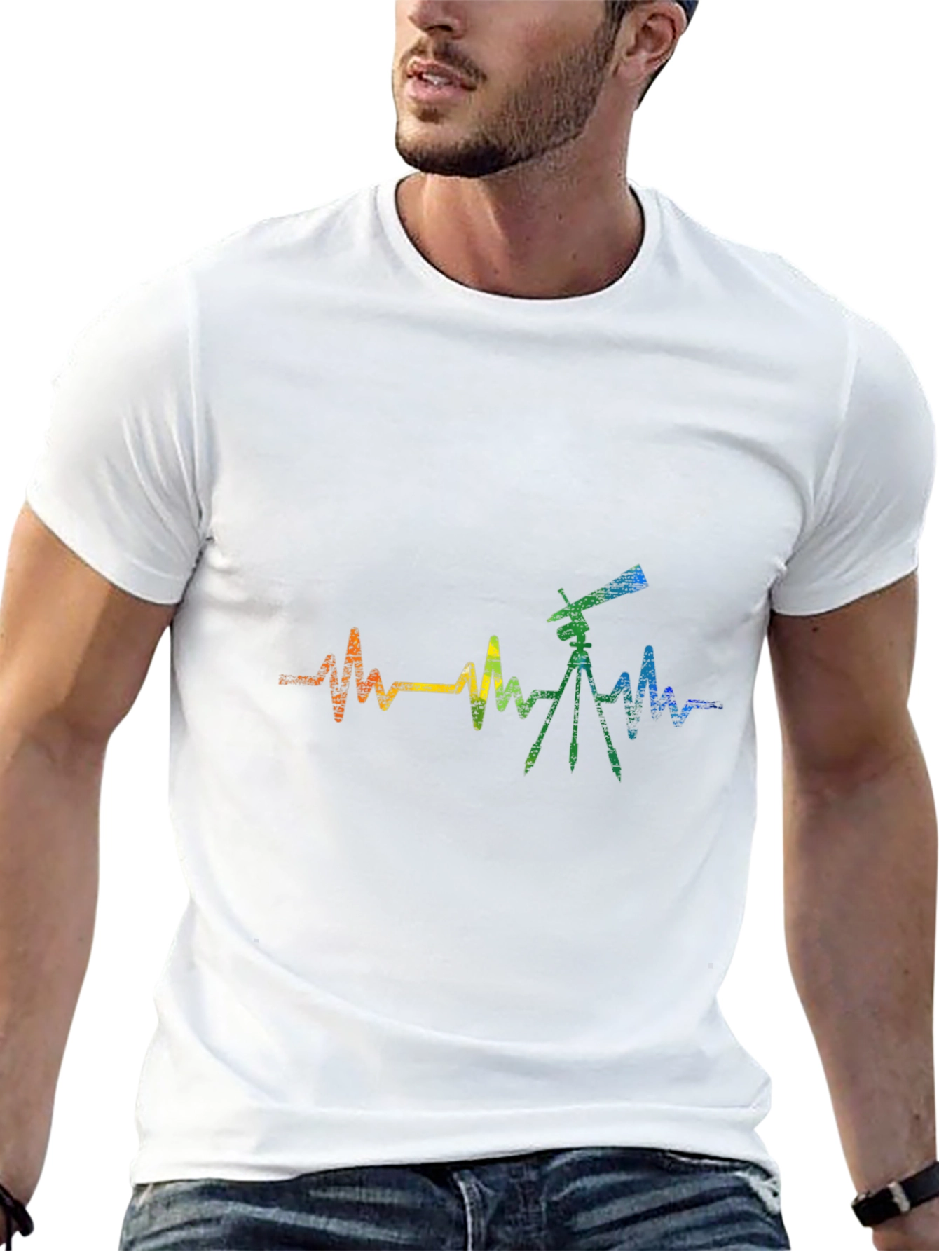 Telescope Heartbeat Graphic Tee - Black Cotton Shirt
