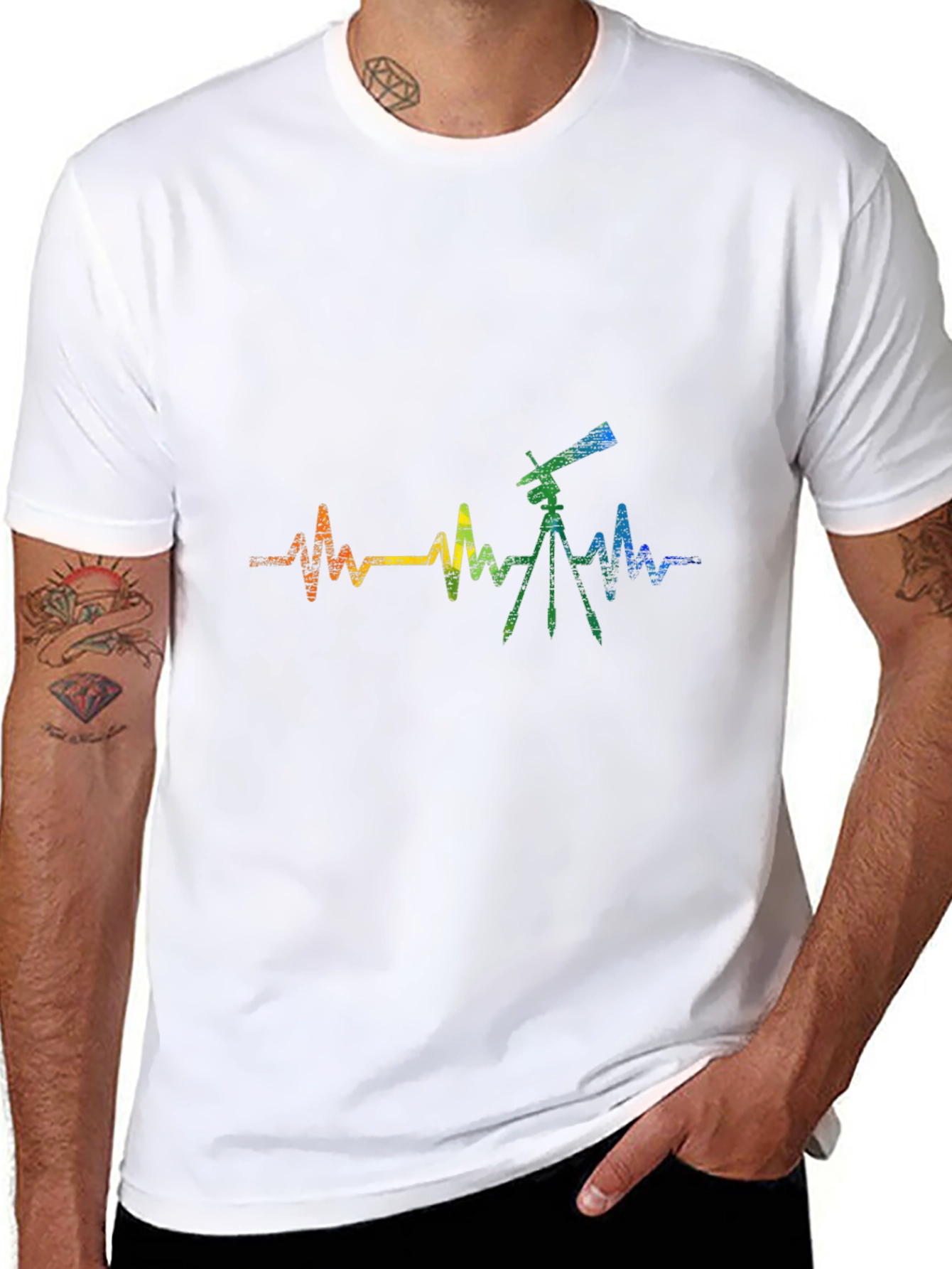 Telescope Heartbeat Graphic Tee - Black Cotton Shirt