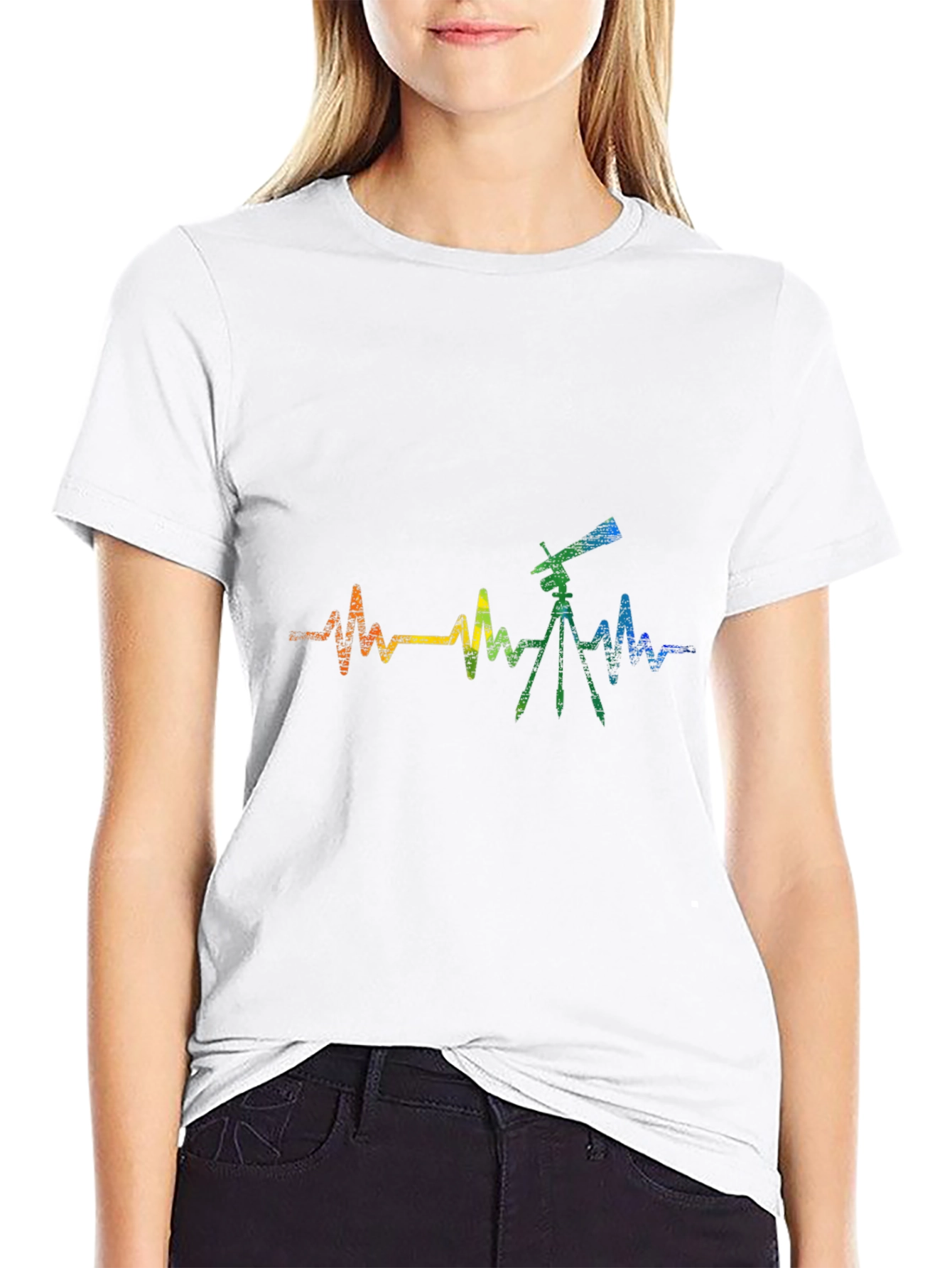 Telescope Heartbeat Graphic Tee - Black Cotton Shirt