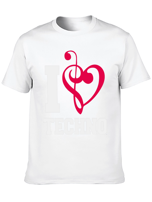I Love Techno Black Cotton T-Shirt