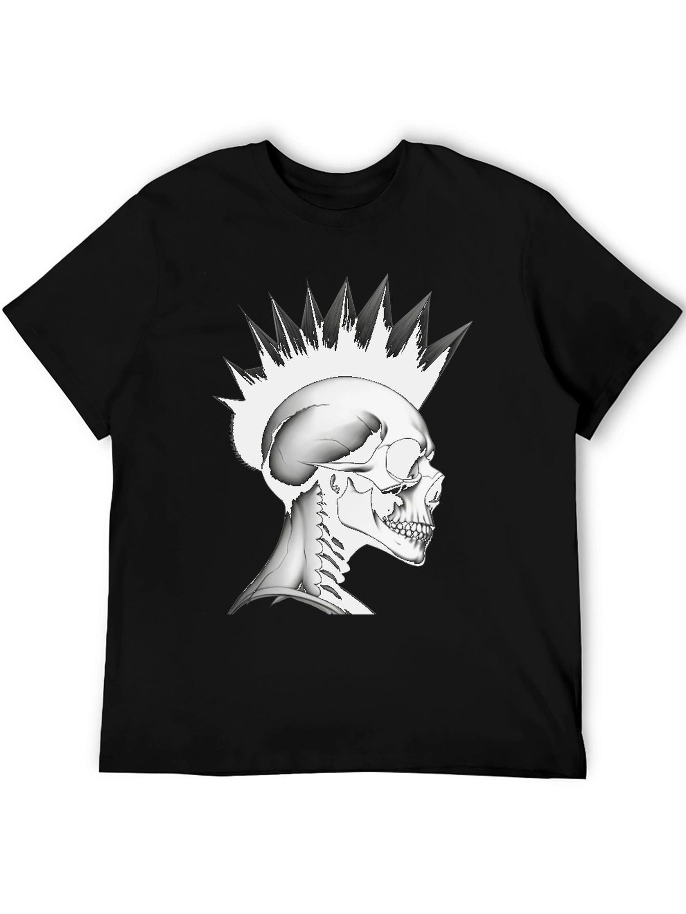 Punk Skull Graphic Tee - Black Cotton T-Shirt