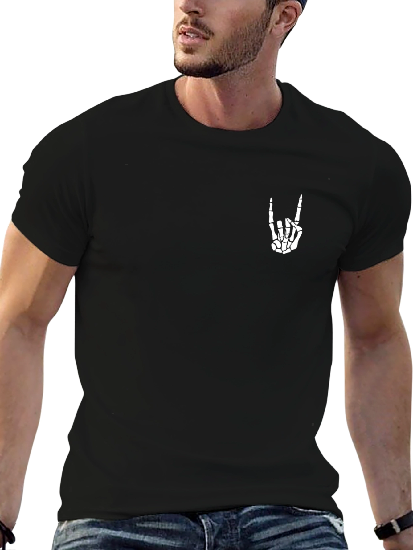 Rock On Skeleton Hand Black T-Shirt