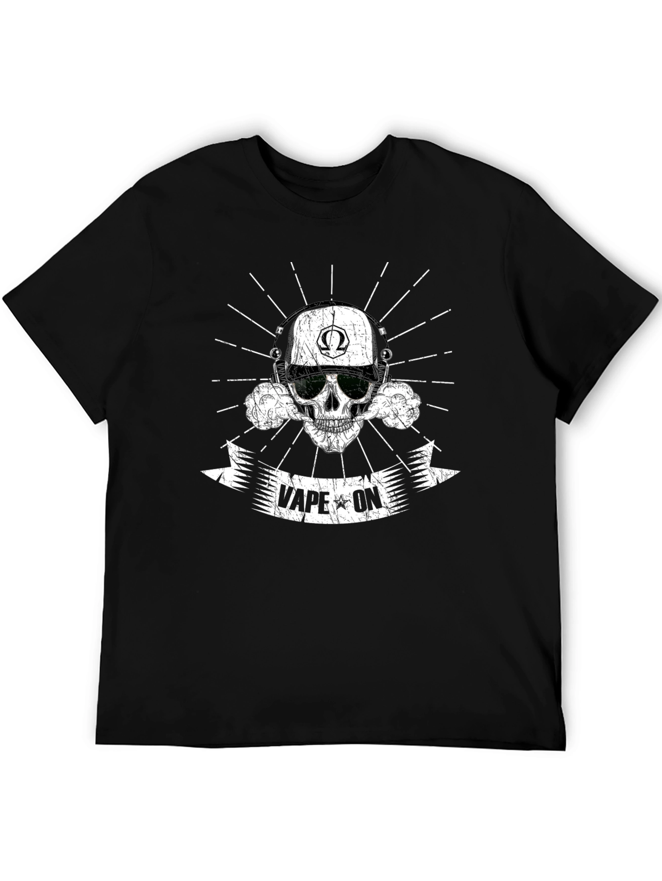 Vape On Skull Graphic T-Shirt - Black Cotton Tee