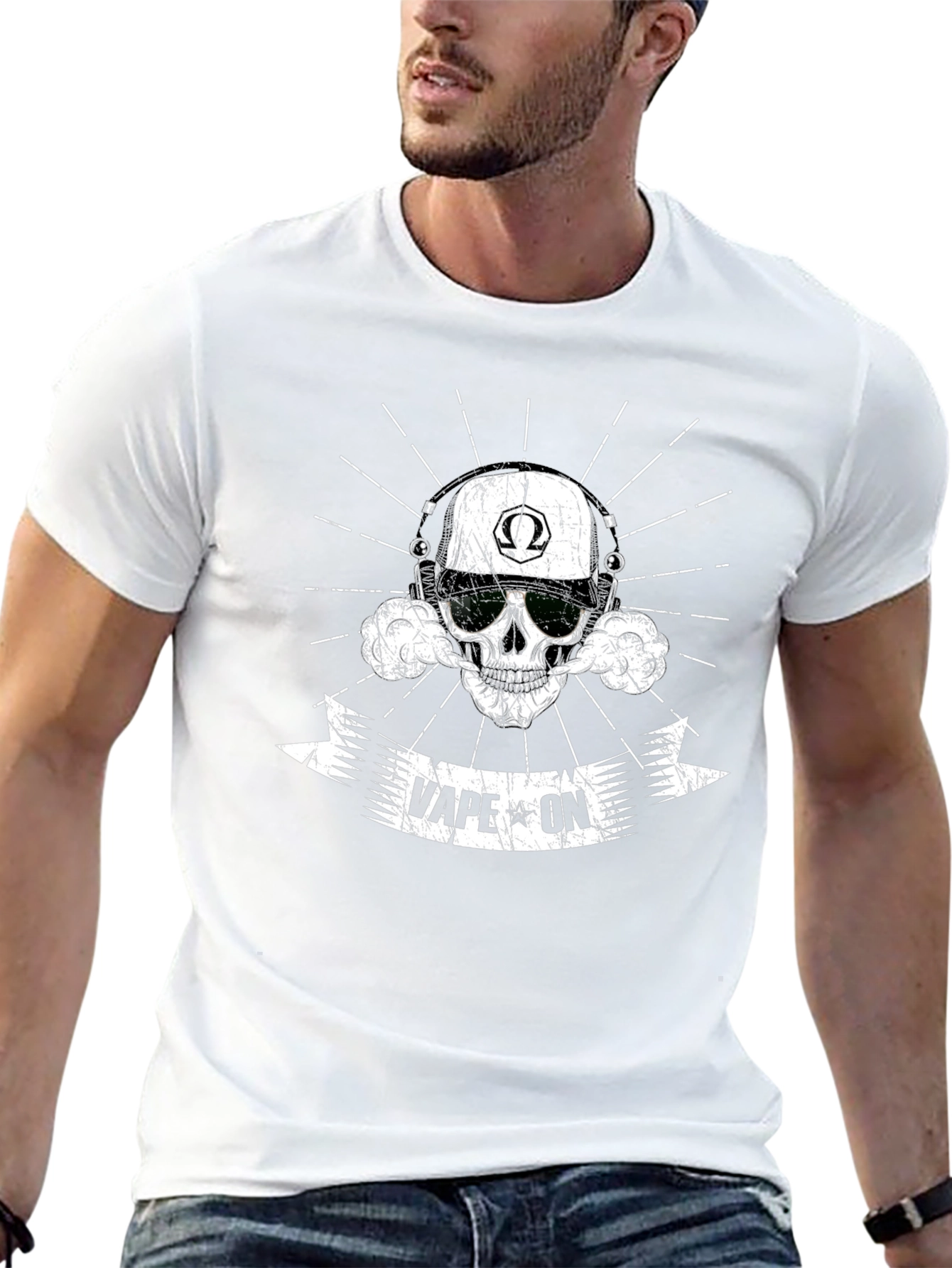 Vape On Skull Graphic T-Shirt - Black Cotton Tee