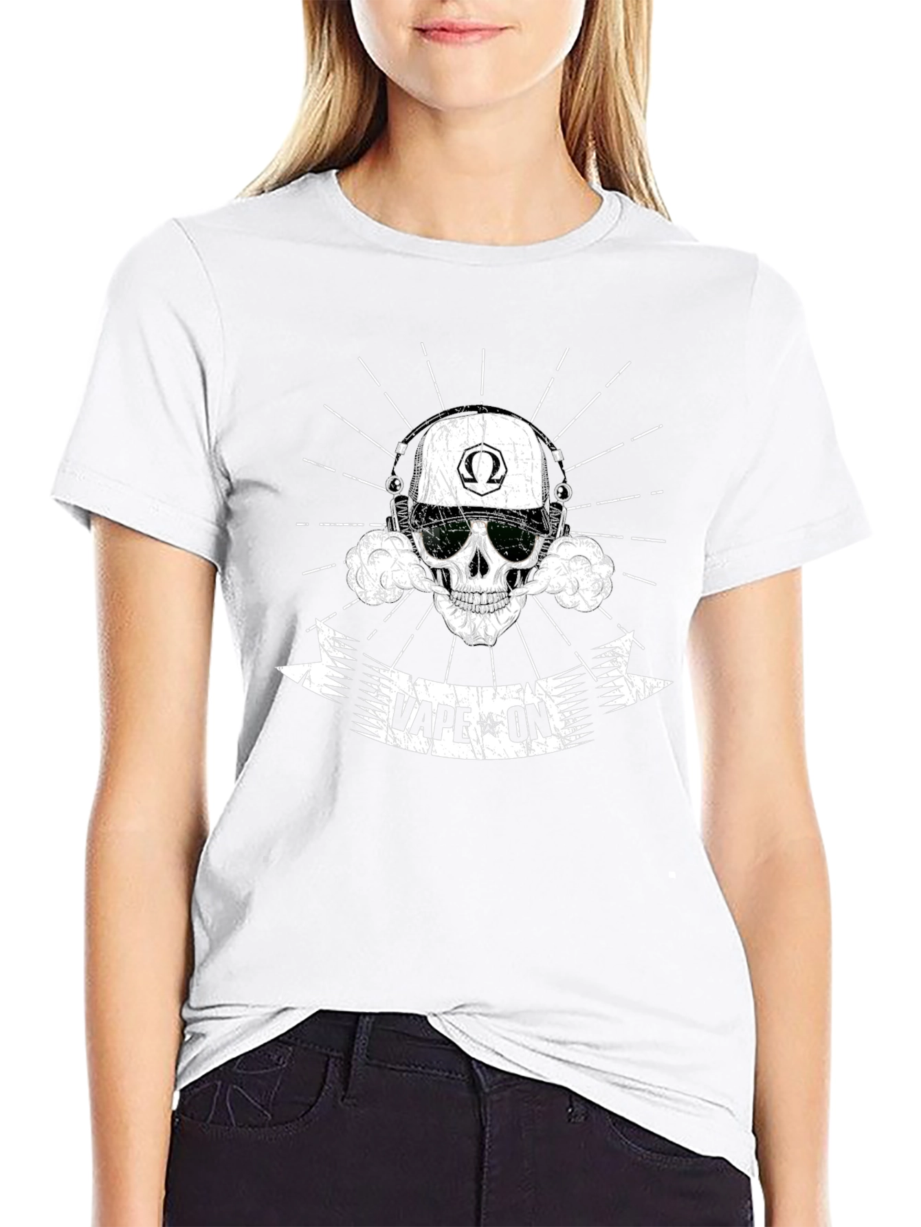 Vape On Skull Graphic T-Shirt - Black Cotton Tee