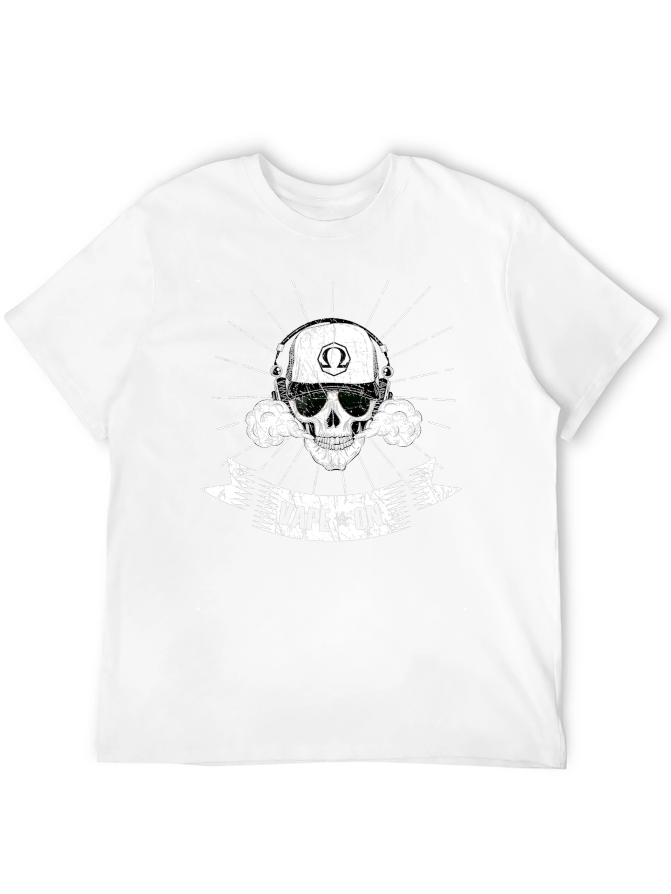 Vape On Skull Graphic T-Shirt - Black Cotton Tee