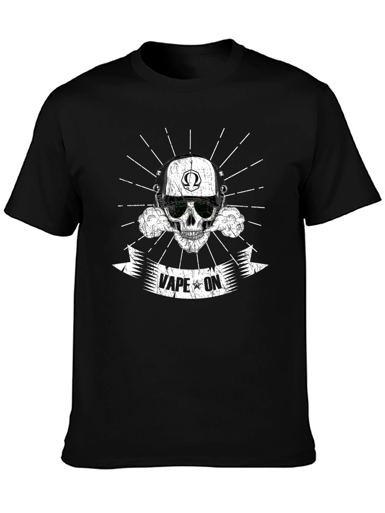 Vape On Skull Graphic T-Shirt - Black Cotton Tee