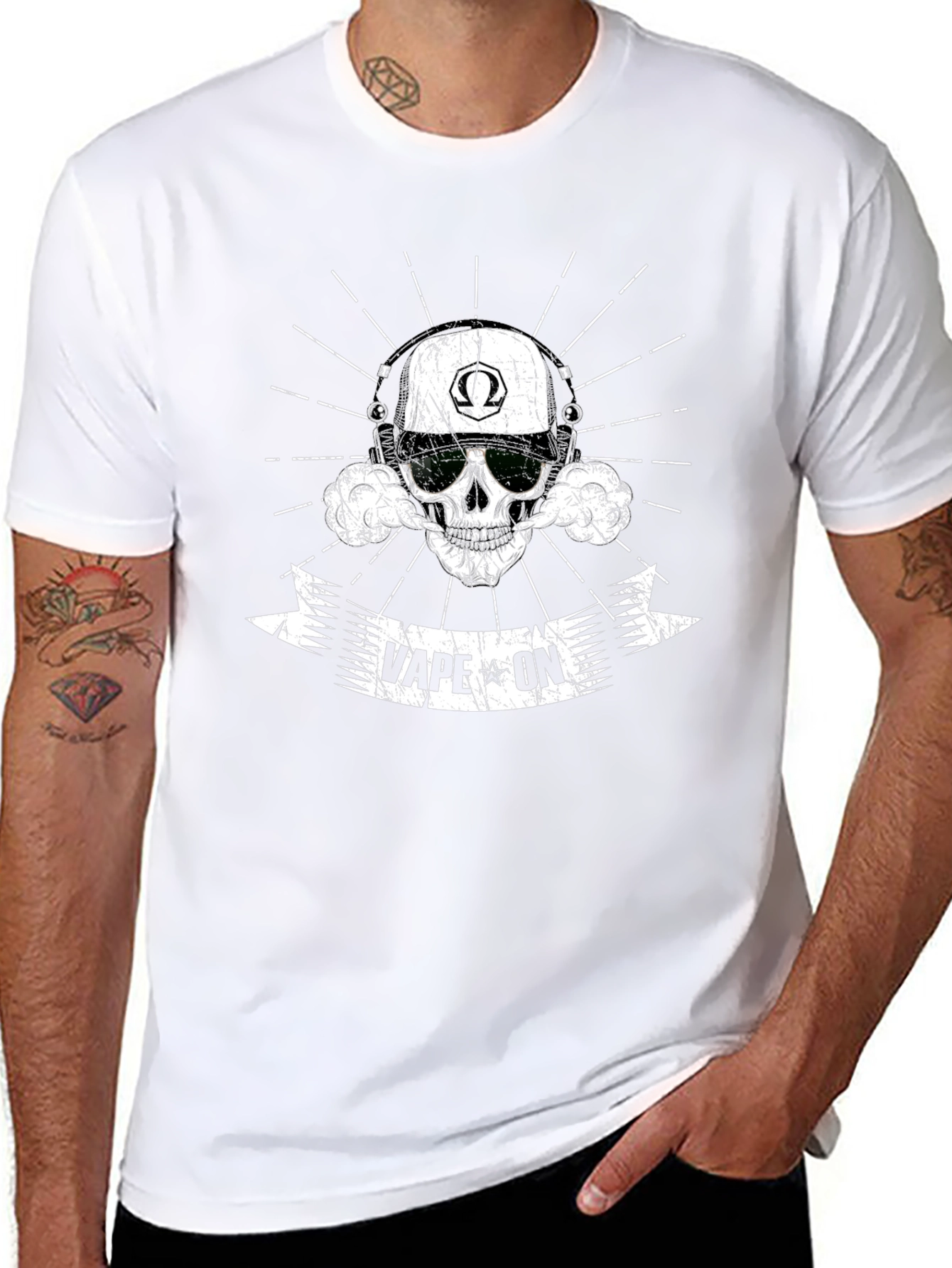Vape On Skull Graphic T-Shirt - Black Cotton Tee