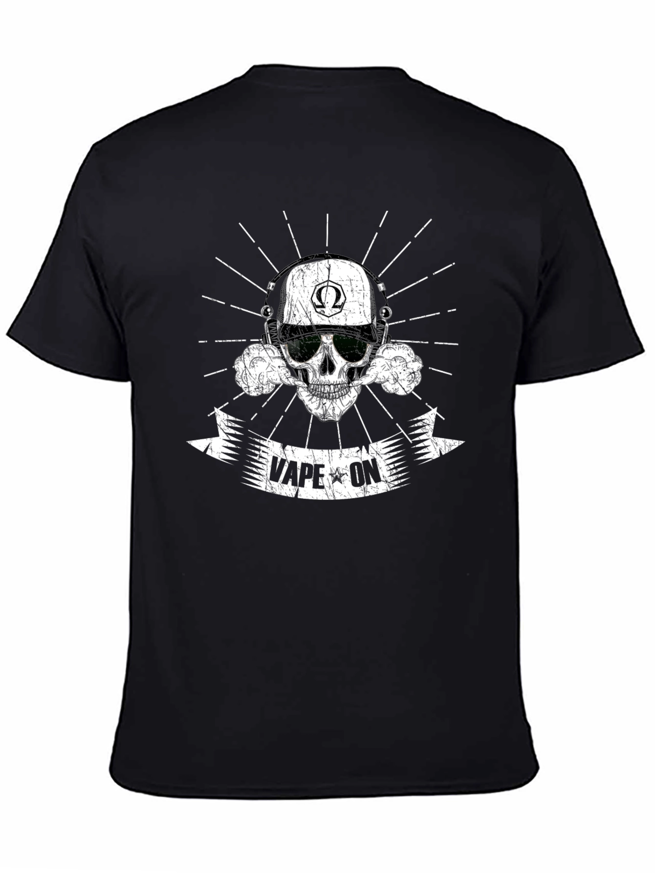 Vape On Skull Graphic T-Shirt - Black Cotton Tee