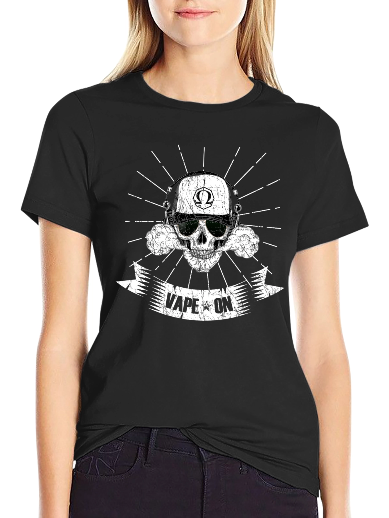 Vape On Skull Graphic T-Shirt - Black Cotton Tee