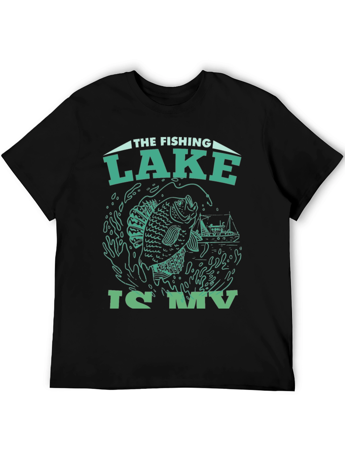Fishing Lake Graphic Tee - Black Cotton T-Shirt