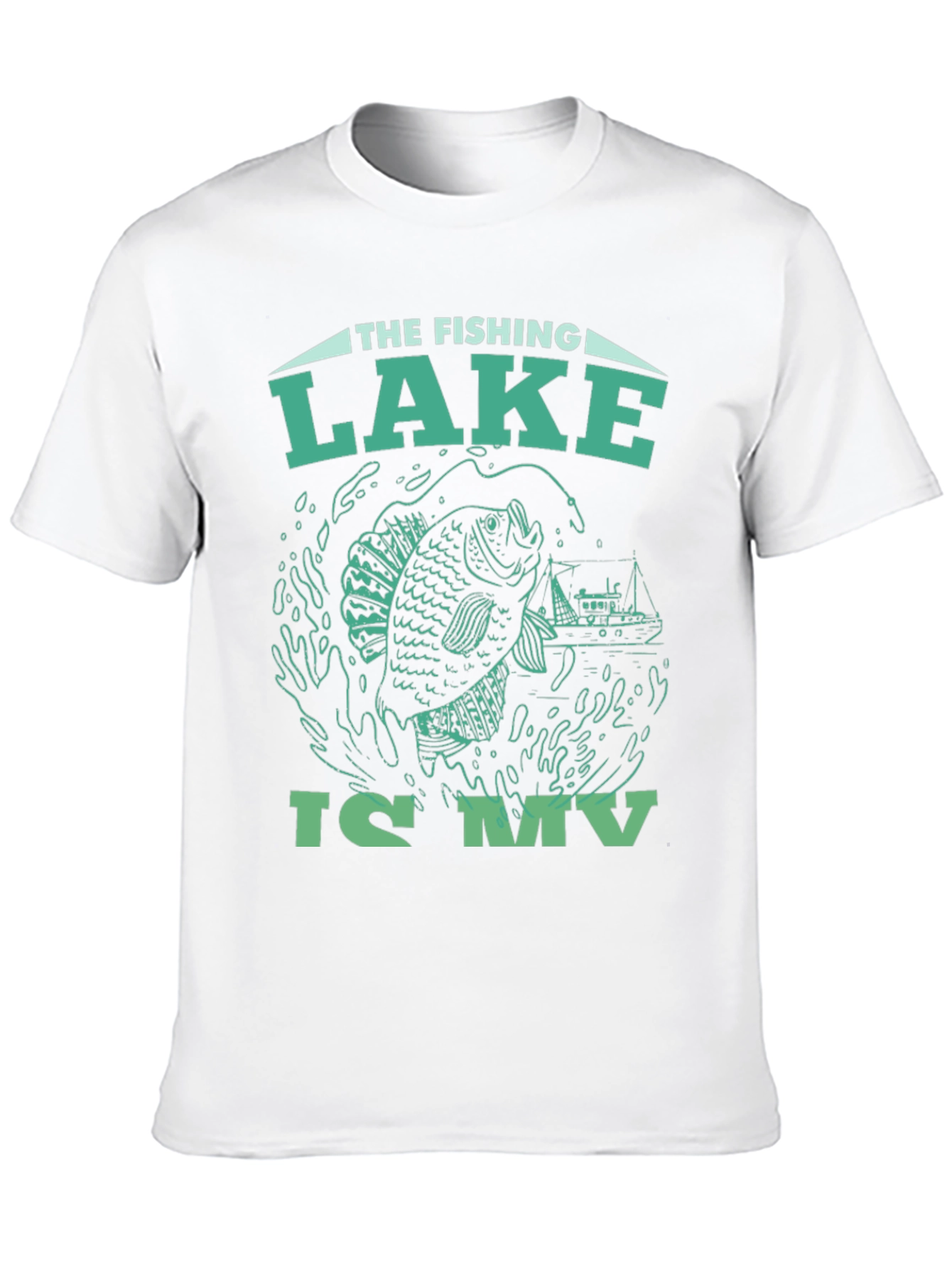 Fishing Lake Graphic Tee - Black Cotton T-Shirt