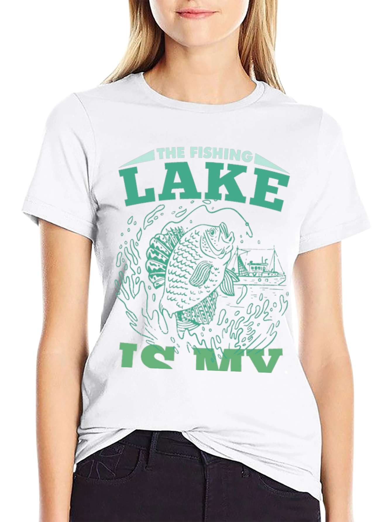 Fishing Lake Graphic Tee - Black Cotton T-Shirt