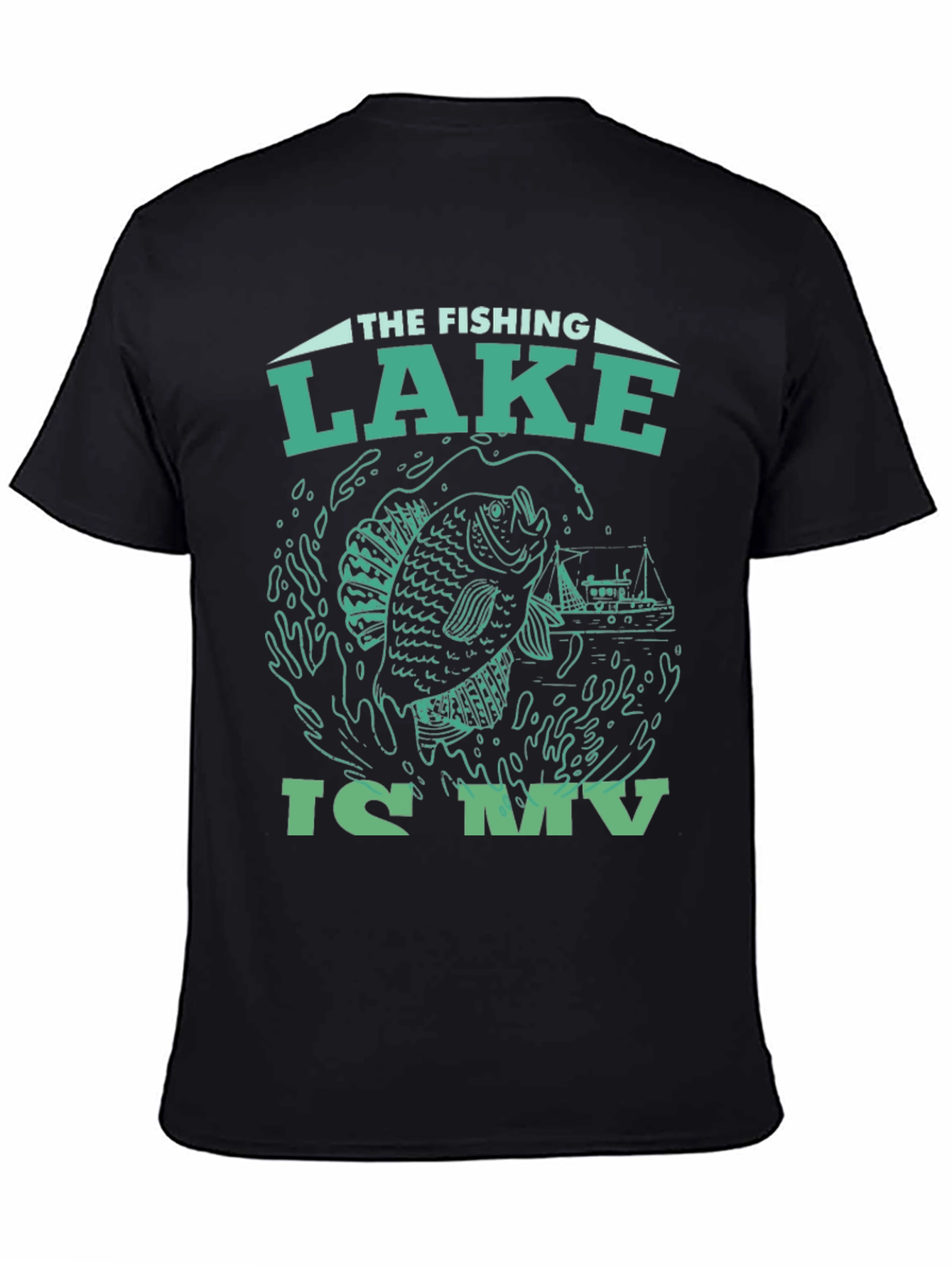 Fishing Lake Graphic Tee - Black Cotton T-Shirt