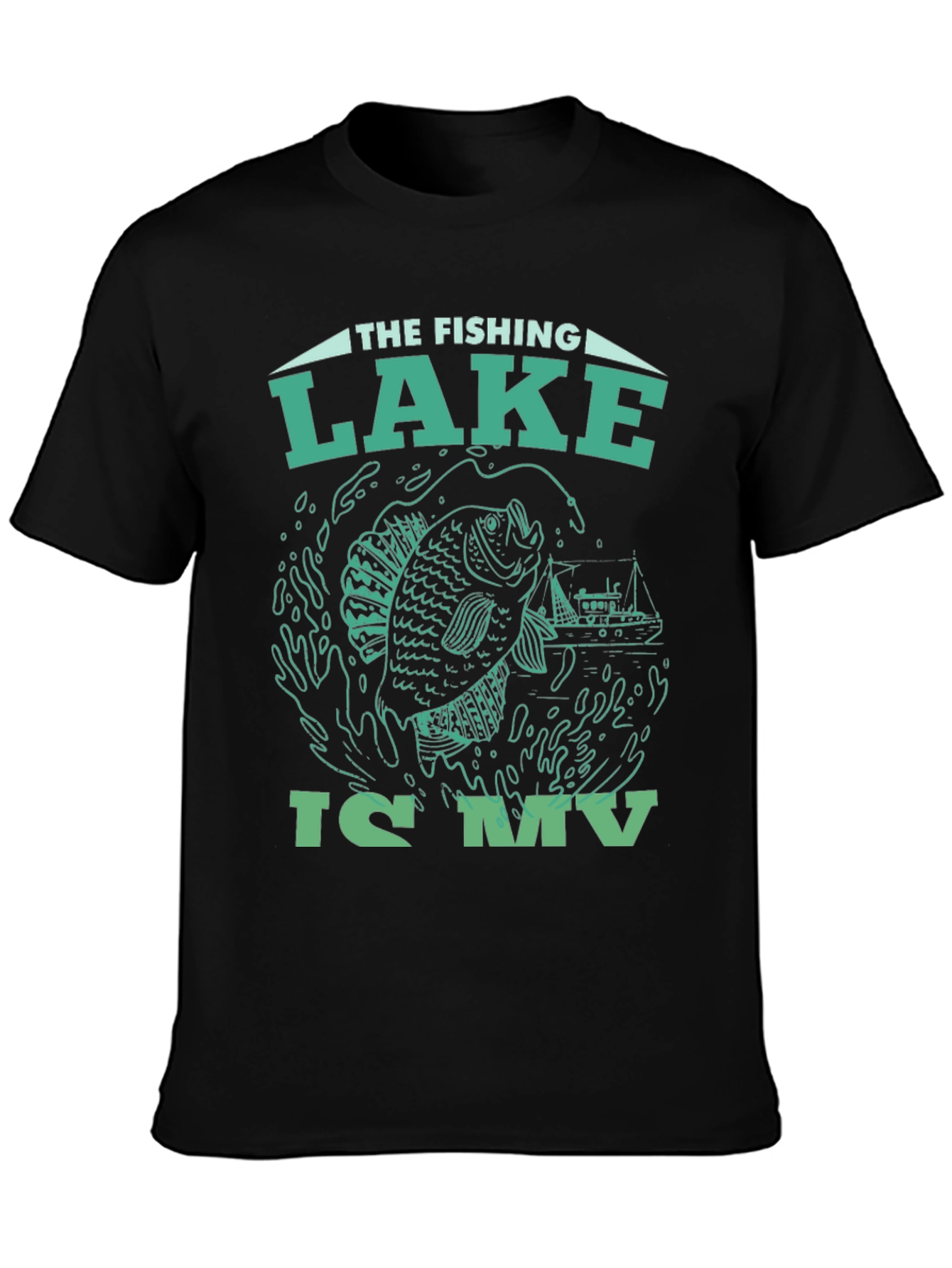 Fishing Lake Graphic Tee - Black Cotton T-Shirt