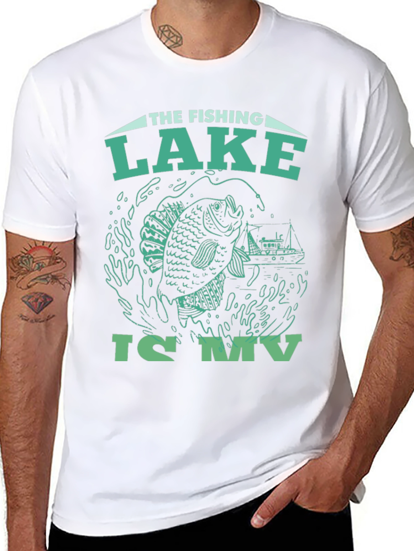 Fishing Lake Graphic Tee - Black Cotton T-Shirt