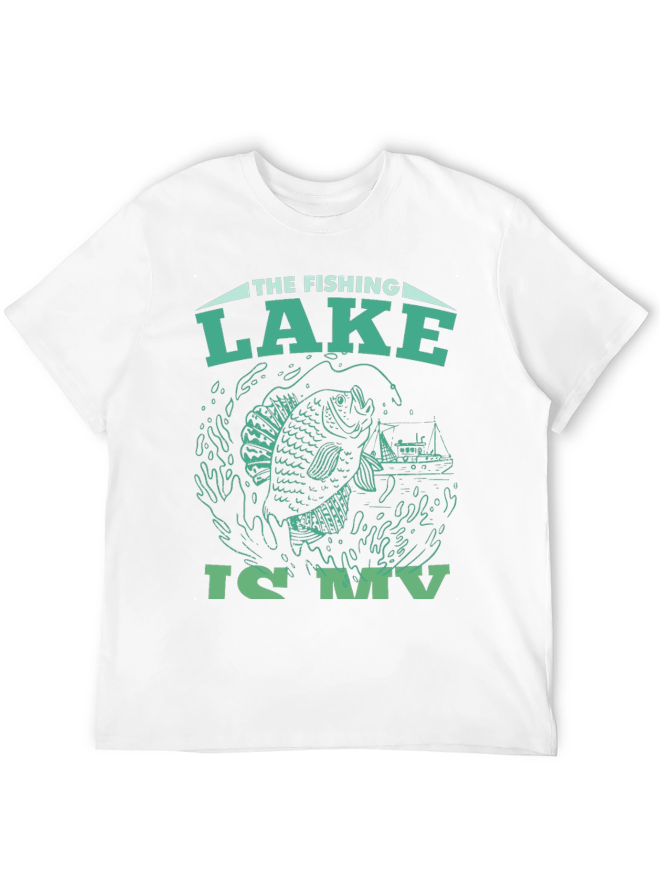 Fishing Lake Graphic Tee - Black Cotton T-Shirt
