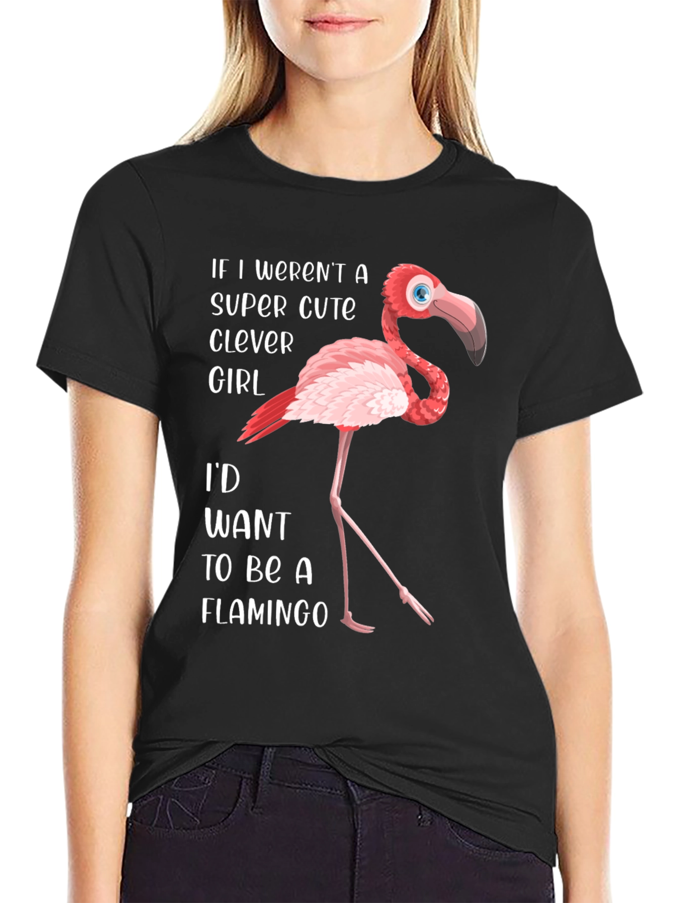 Clever Cute Girl Flamingo Graphic T-Shirt